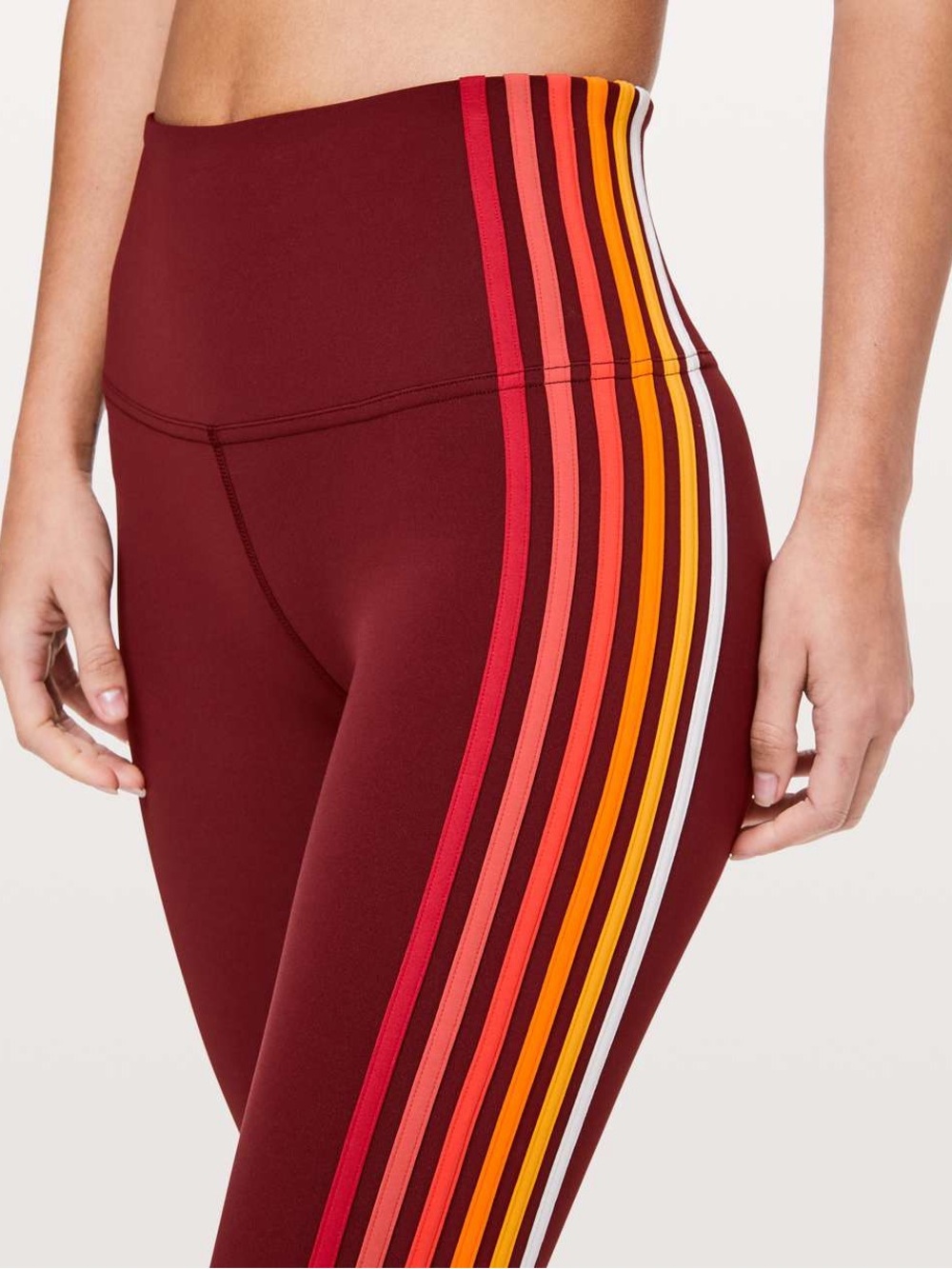 Lululemon Maroon Legging with Multicolor Side Stripes size 10